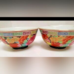 Vintage Handpainted Chinese Porcelain 4  Colorful Rice Bowls 4.5" x2" Pre-owned